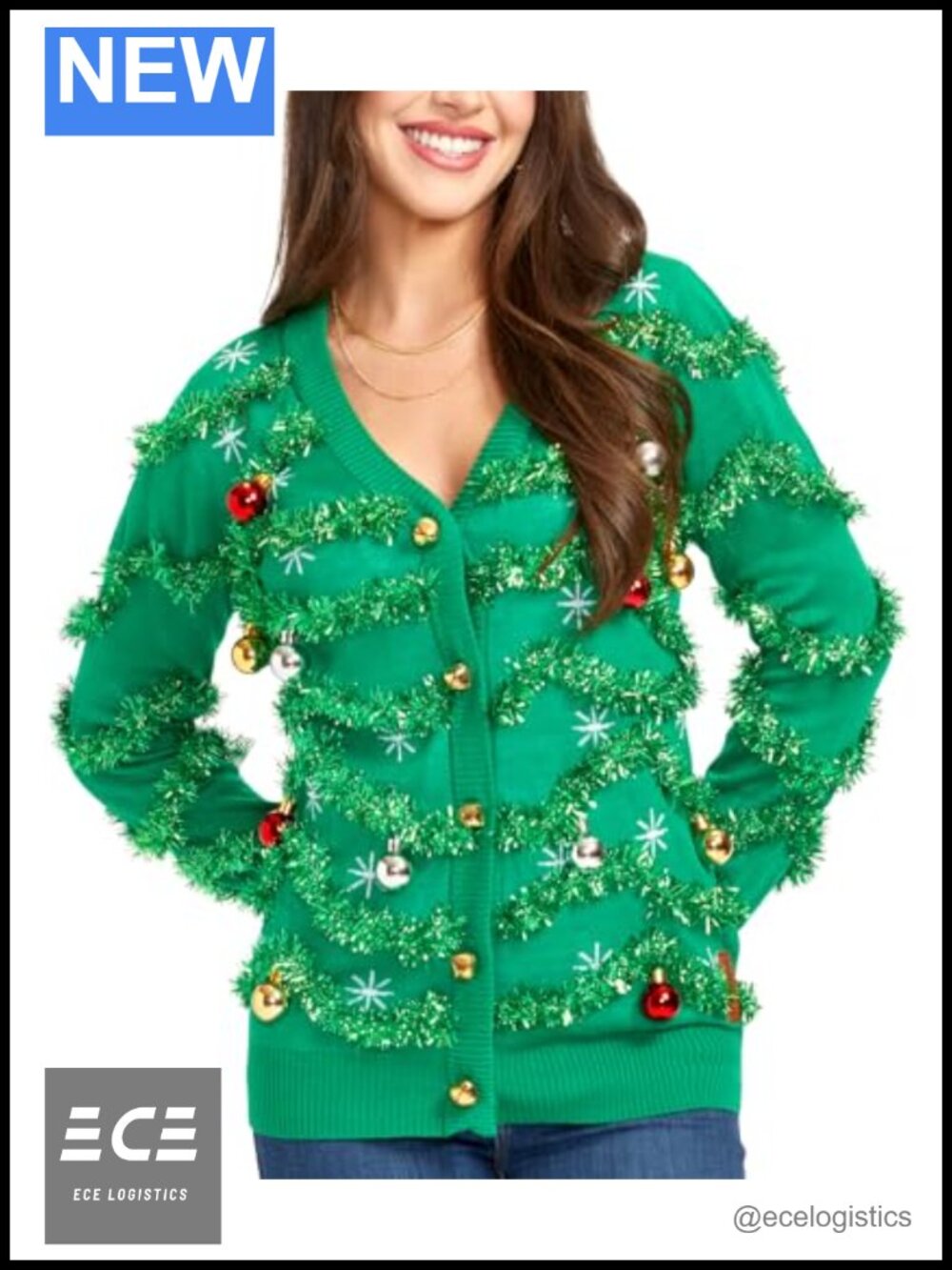 Cute Cardigan Ugly Christmas Sweater Women's V-Neck Button Long Sleeve